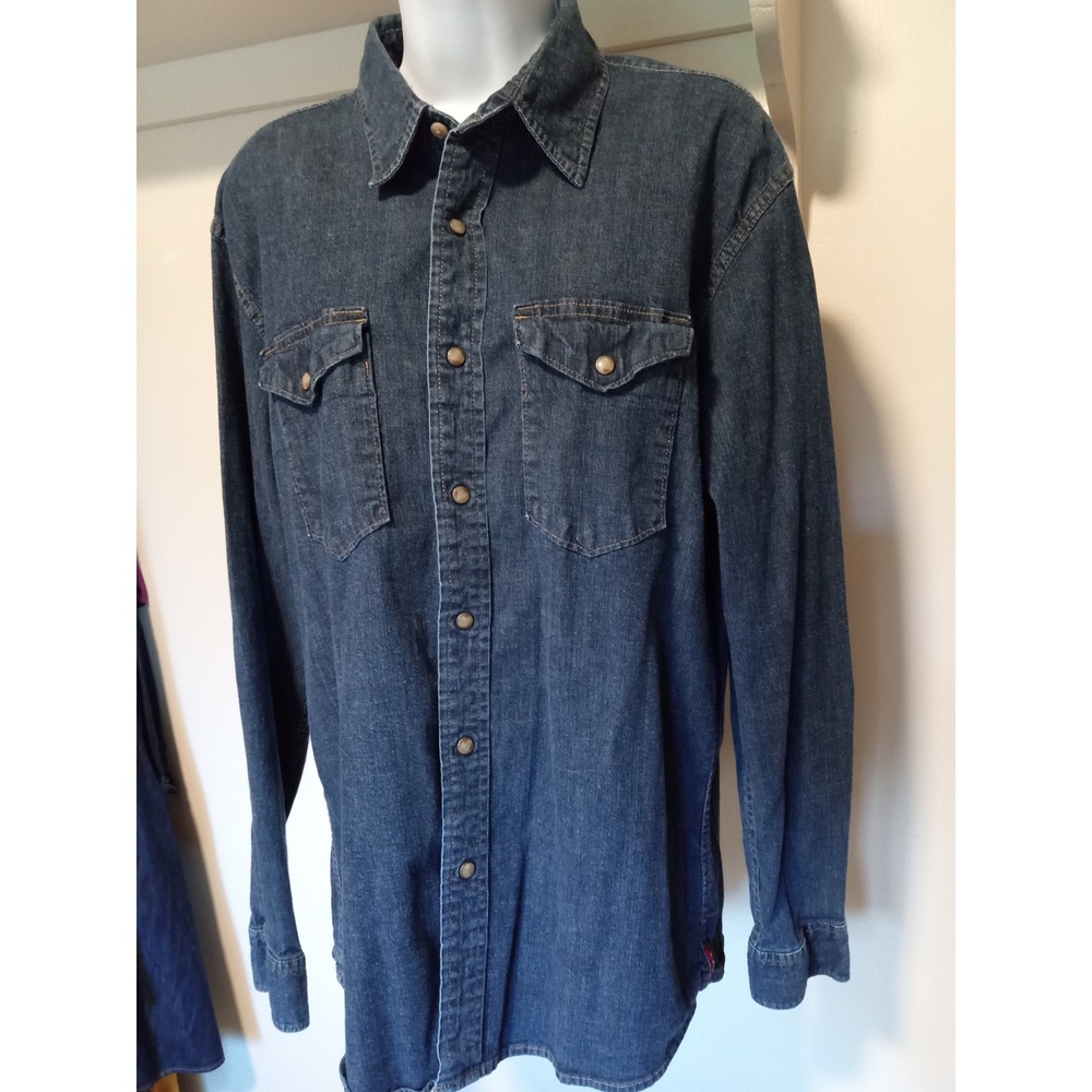 Wrangler Indigo Women Denim Western Snap Button Shirt Dark Wash Blue Large L/G